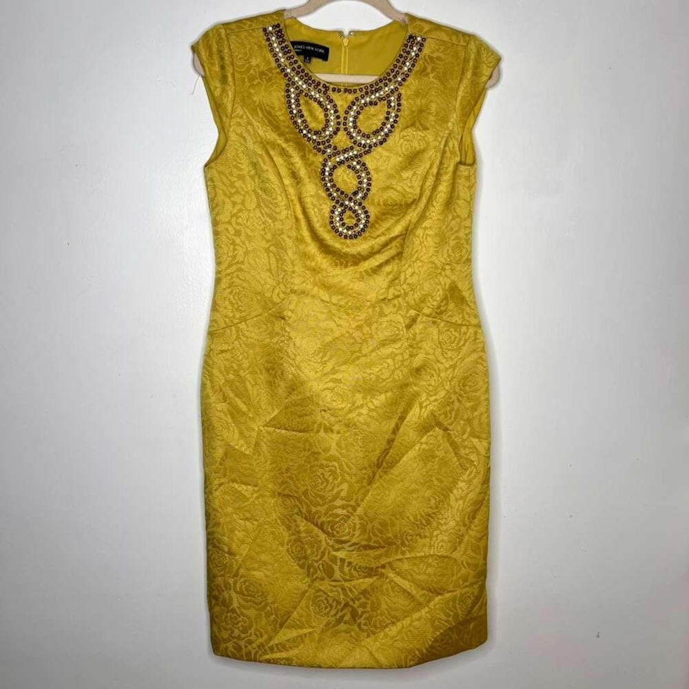 Jones New York Beaded Neckline Embroidered Dress – Green – Size 6